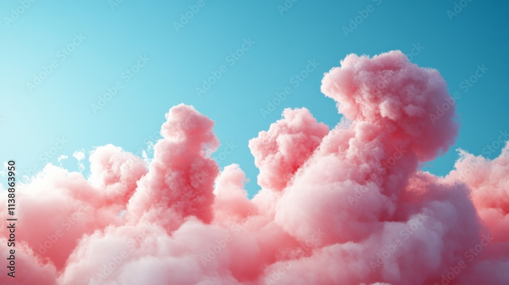Fluffy pink clouds floating in a bright blue sky Fluffy pink clouds floating in a bright blue sky