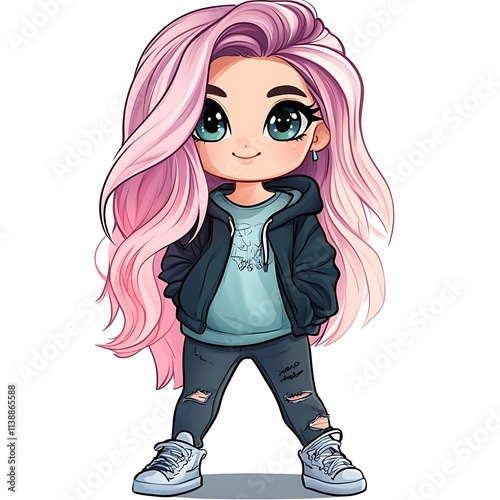 Cute girl chibi illustration. Trendy fashion concept. photo