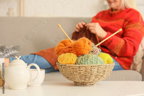Knitting yarn with tea on t...