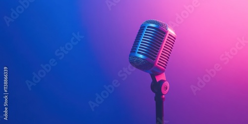 Vintage Microphone in Neon Lights: A Retro Music Icon