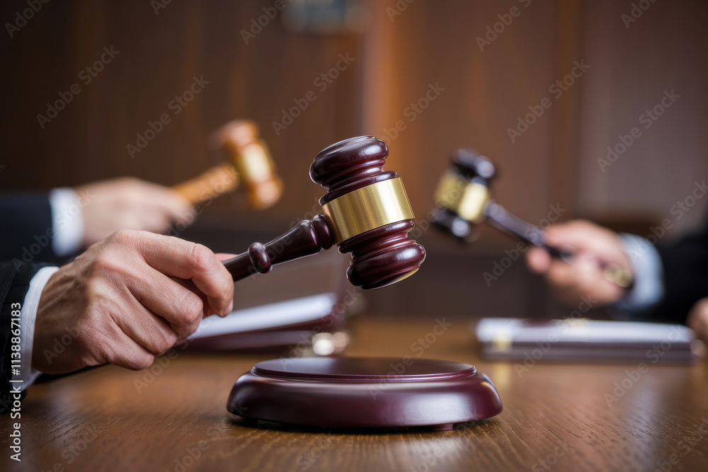 Close-up of a judge’s gavel on a wooden desk in a courtroom, symbolizing law, justice, and legal authority. Close-up of a judge’s gavel on a wooden desk in a courtroom, symbolizing law, justice, and legal authority.