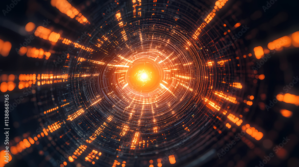 Fototapeta premium A swirling vortex of data streams merging into a central glowing point. Vortex. Illustration