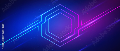 Neon Light Hexagon Shape On Dark Background