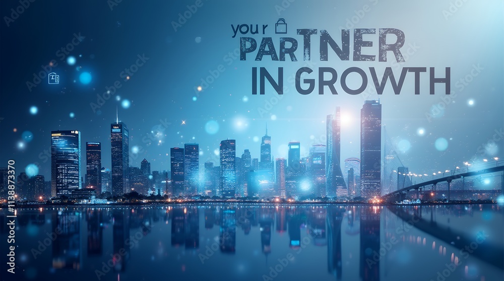 Naklejka premium Sleek Modern Business Poster Design with a Gradient Blue and Silver Background Featuring a City Skyline for Corporate Branding and Advertising Purposes