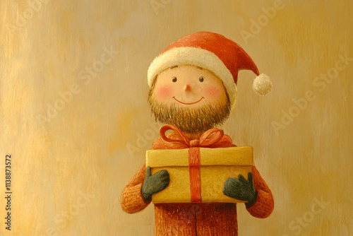 Joyful mature person man in a red xmas hat with huge present box in hands. Jolly noel 3d render. Young santa animation. 3d santa surprise. Santa claus 3d. 3d santa fun. Merry christmas wis.