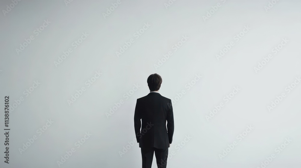 Fototapeta premium Businessman in suit standing showing gestures and giving presentation on isolated white background