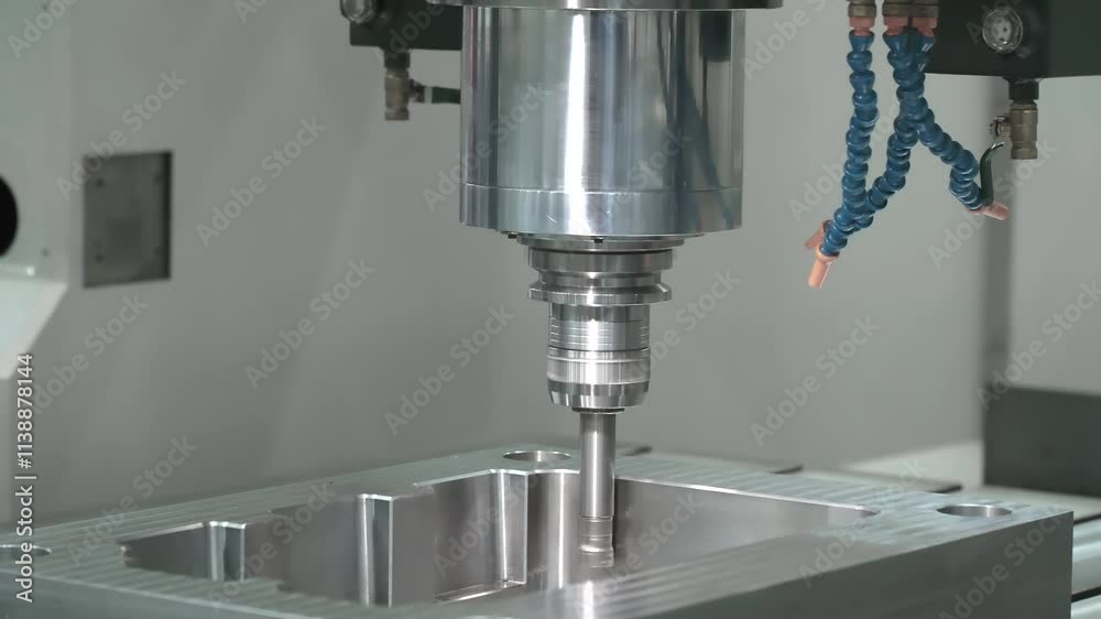 The milling process on CNC milling machine. The metal working concept on the milling machine. The milling process on CNC milling machine. The metal working concept on the milling machine.