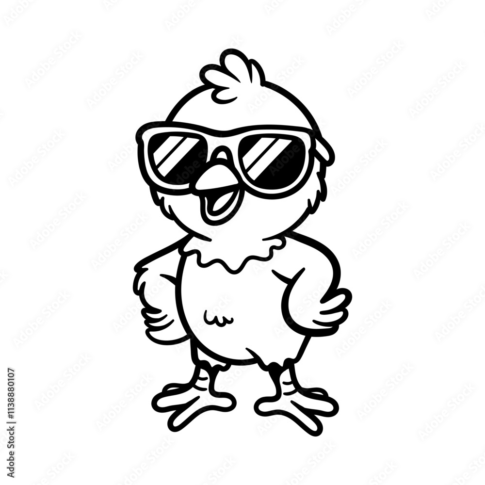 Obraz premium fun cartoon character of cool chick isolated drawing line art style sketch classic vintage design illustration