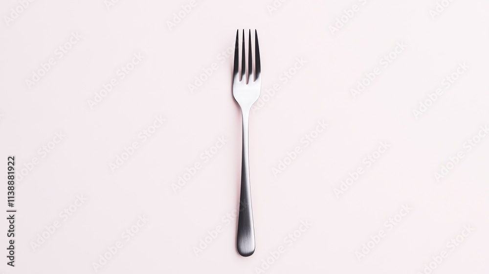 A simple silver fork on a light pink background. A simple silver fork on a light pink background.
