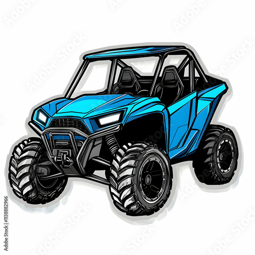 Blue off-road vehicle with large tires. photo