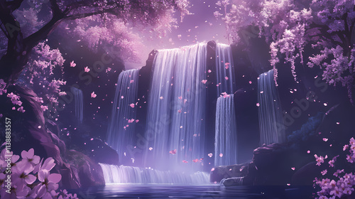 A cascade of waterfalls, each crowned with delicate, orchid-like Cascade. Illustration photo