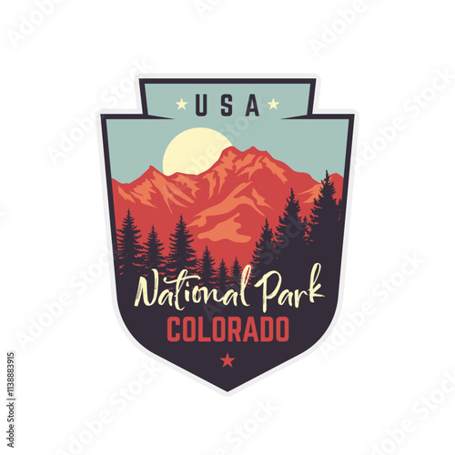 Rocky mountain national park colorado with mountain and tree view Patch badge emblemb logo vector illustration
