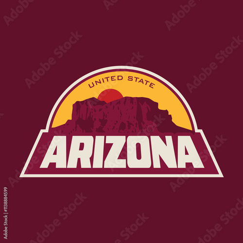 Arizona sunset cliff National park badge patch emblem stickers logo, Vector illustration