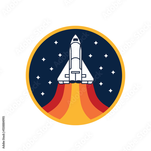 Shuttle ship space craft rocketship Emblem stickers patch vector Illustration