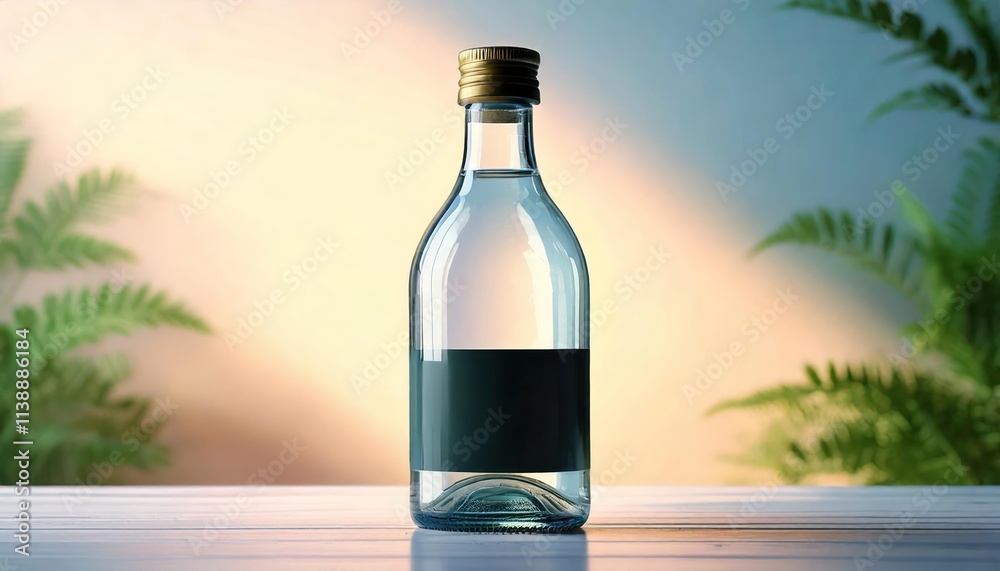 Isolated glass sake bottle with screw cap on white background featuring a shadow and space Isolated glass sake bottle with screw cap on white background featuring a shadow and space