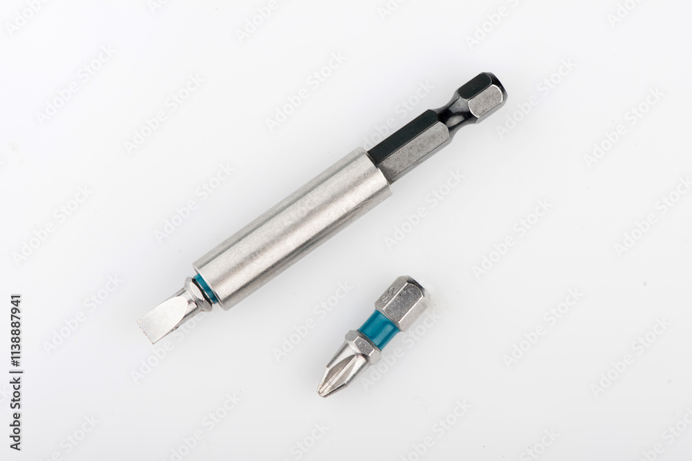 screwdriver bit close up. screwdriver bits on white background screwdriver bit close up. screwdriver bits on white background