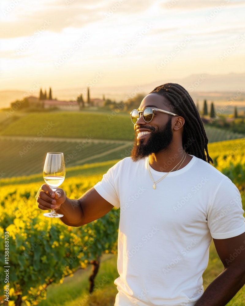 Black traveler tasting wine at a vineyard Black traveler tasting wine at a vineyard