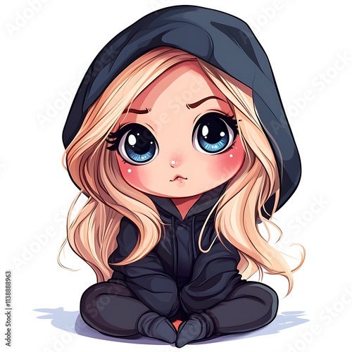 Cute chibi girl in a hoodie. Kawaii girl illustration. photo