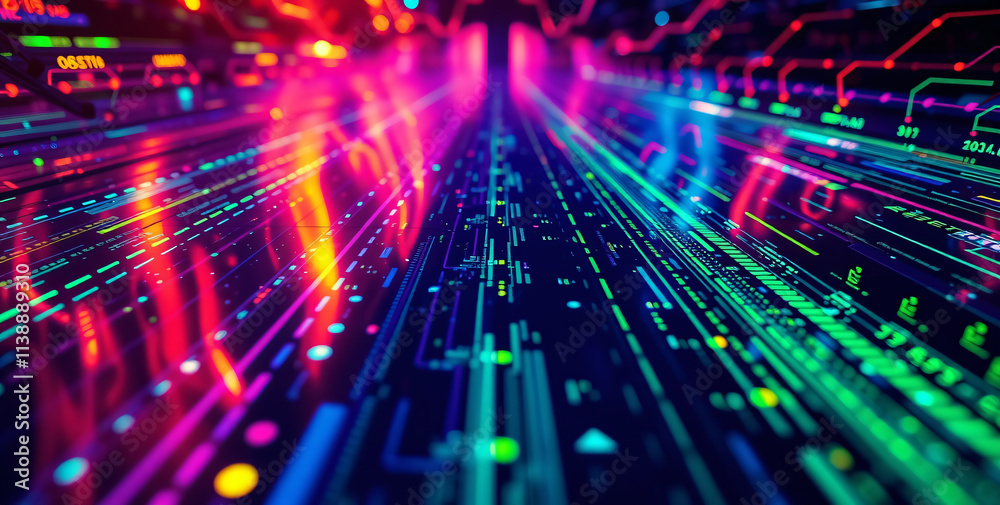 Neon Circuit Board Data Stream Futuristic Technology Visualization Neon Circuit Board Data Stream Futuristic Technology Visualization