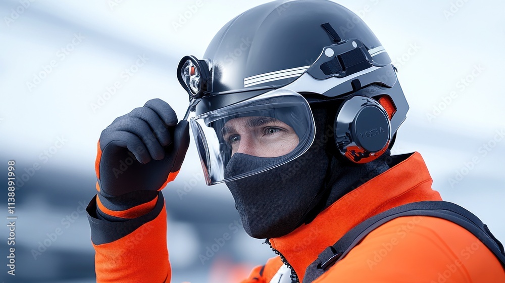 Naklejka premium A person in a helmet and protective gear, preparing for an activity.