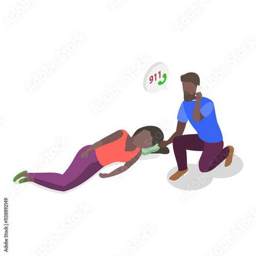3D Isometric Flat Vector Illustration of Medical First Aid, Emergency procedures, and rescue scenarios. Item 1
