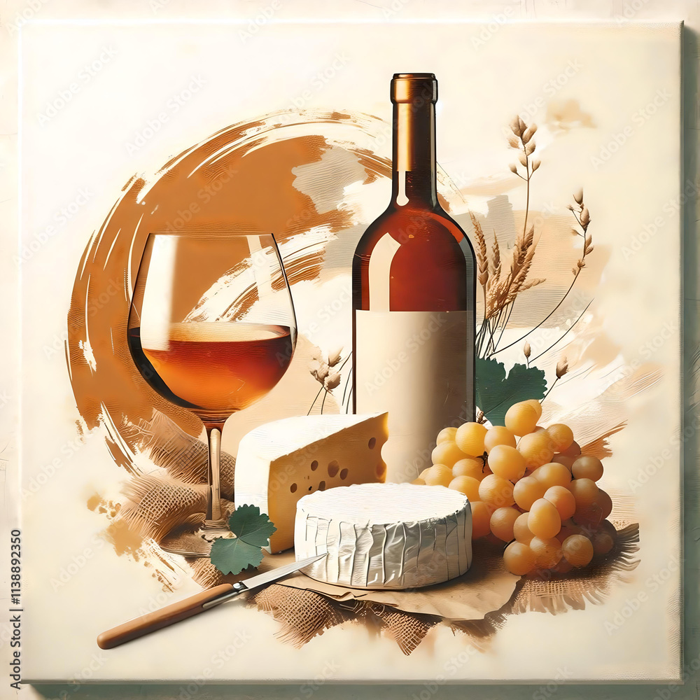 Naklejka premium O Visual Sofisticado dos Queijos e Vinhos na Criação Digital
