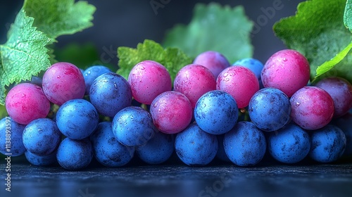 Wallpaper Mural A Cluster Of Pink And Blue Grapes With Green Leaves Torontodigital.ca