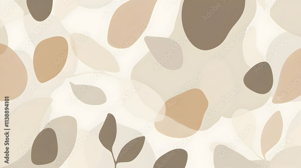 Abstract design featuring soft, overlapping shapes in neutral tones resembling leaves. Abstract design featuring soft, overlapping shapes in neutral tones resembling leaves.