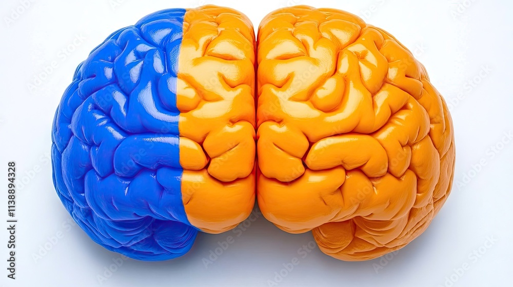 Colorful Representation of Human Brain with Blue and Orange Hemispheres Colorful Representation of Human Brain with Blue and Orange Hemispheres