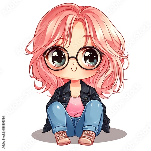 Cute chibi girl with glasses. Kawaii girl illustration. photo