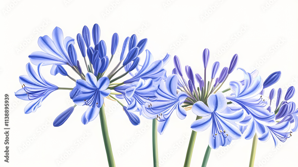 Obraz premium Agapanthus featuring striking blue blooms. Blooming. Illustration