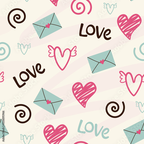 Doodle design for Valentine's Day. Love letter, and hearts.