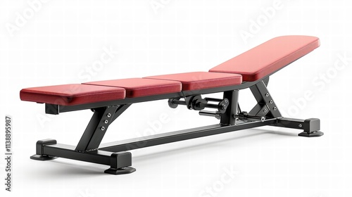 Adjustable weight bench in a flat position, isolated on a white background to showcase its versatility and durability . photo