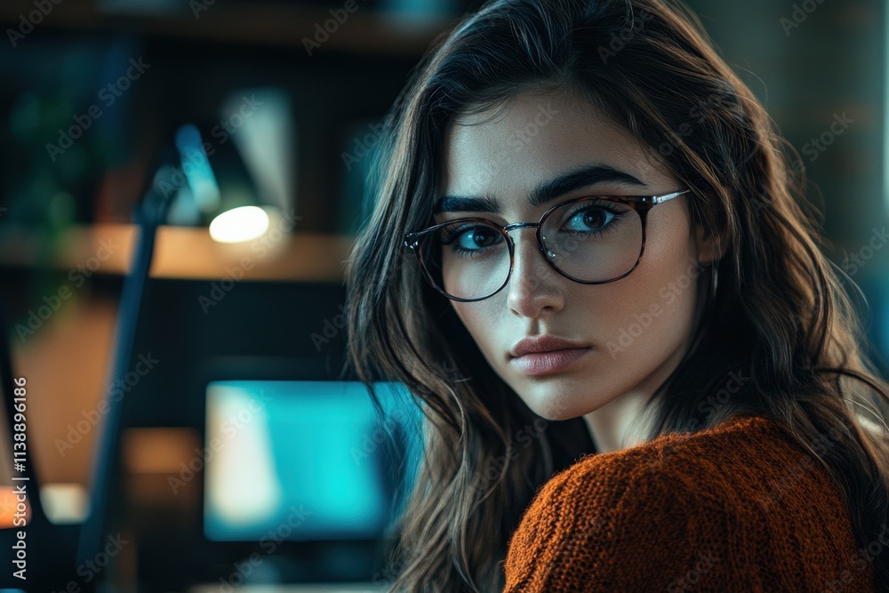 Portrait of a Thoughtful Young Woman in Glasses with a Cozy Atmosphere Portrait of a Thoughtful Young Woman in Glasses with a Cozy Atmosphere