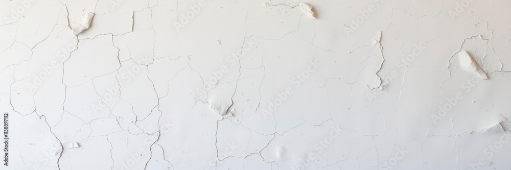 Obraz premium Rough and textured white plaster wall with cracks and imperfections, creating a rustic and aged look, vintage, old