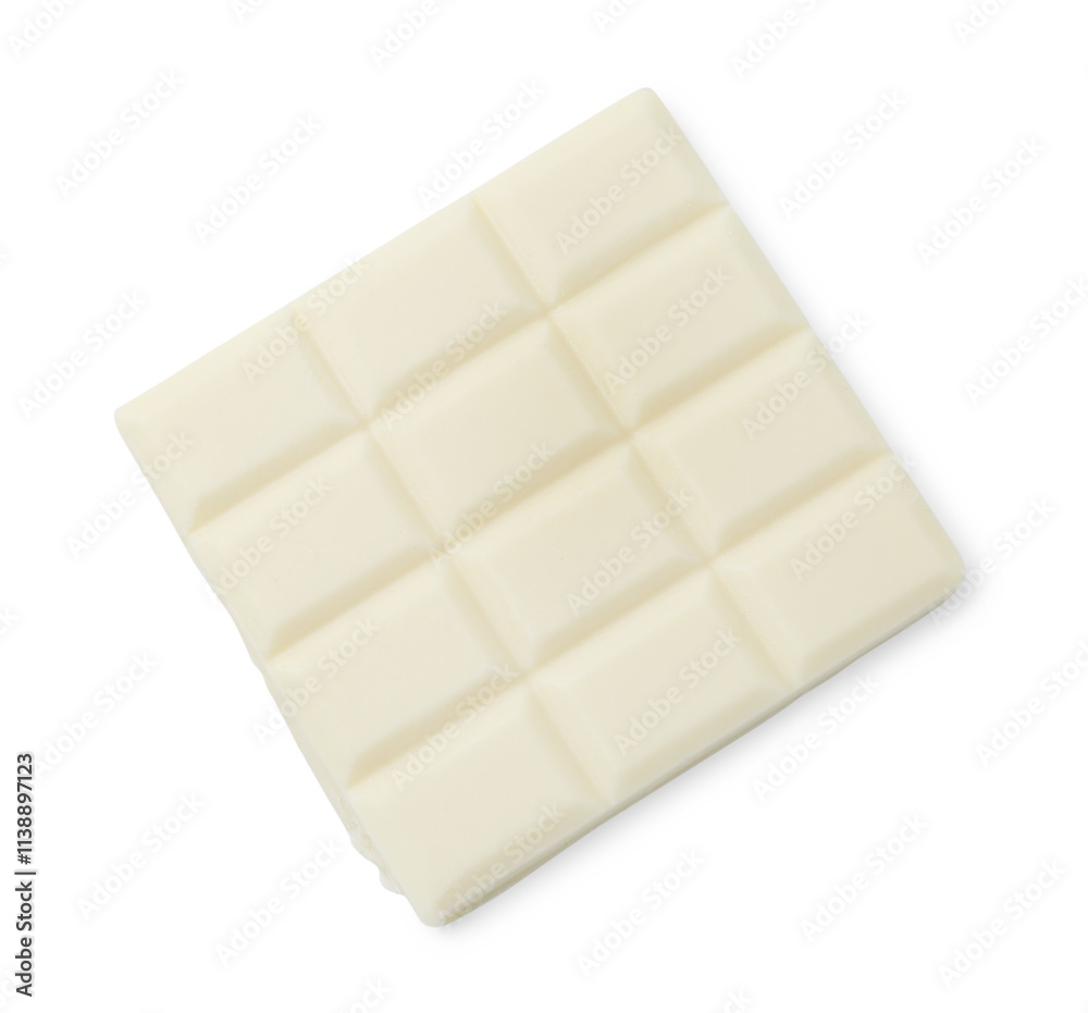 Piece of white chocolate bar isolated on white, top view Piece of white chocolate bar isolated on white, top view