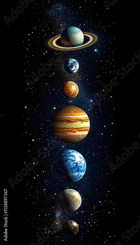 A stunning illustration of planets in the solar system against a backdrop of the starry universe.