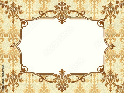 Vintage frames with intricate designs placed against a elegant damask background, antique, classic, backdrop