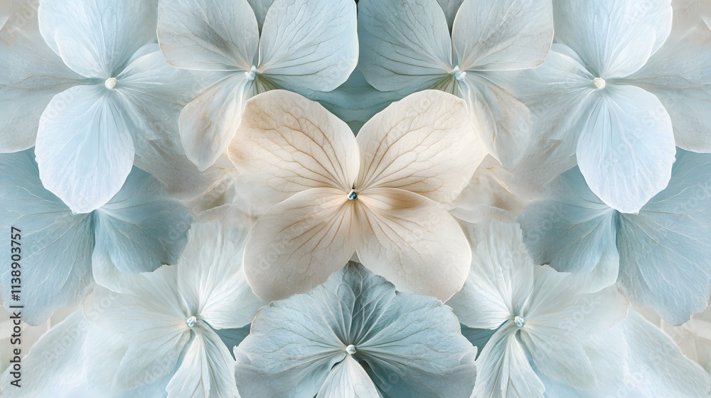 Fototapeta premium Delicate Pale Blue and Cream Hydrangea Blooms