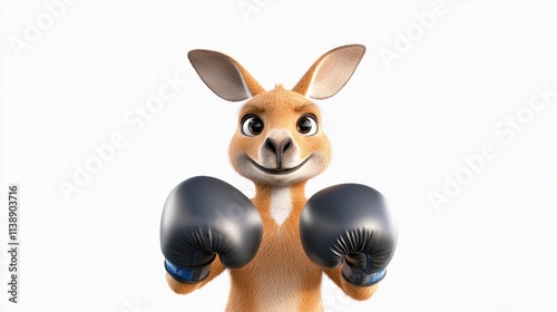 A cartoon kangaroo wearing boxing gloves, ready to fight. photo