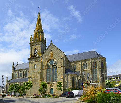Obraz na płótnie The parish church of Notre-Dame-de-Grace of Plouhinec. Plouhinec (Breton: Pleheneg) is a commune in the Morbihan department of Brittany in north-western France. w salonie
