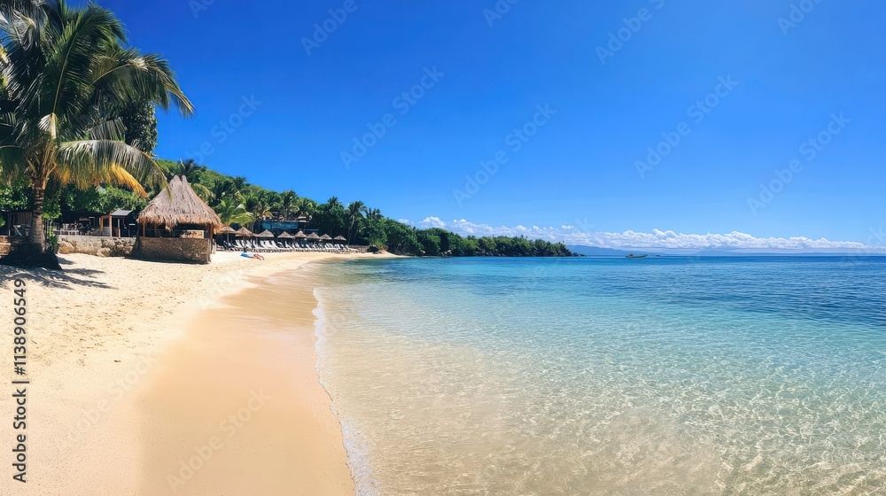 Tropical beach paradise under a vibrant blue sky. Tropical beach paradise under a vibrant blue sky.