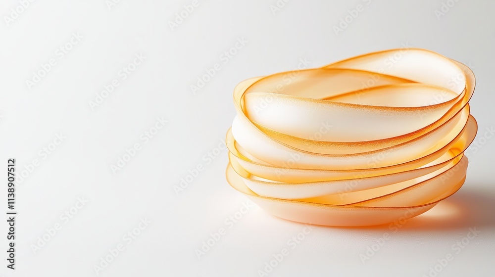 A perfectly round, stacked crepe tower; golden, soft, and thin with gentle shadow on white, showing inviting texture