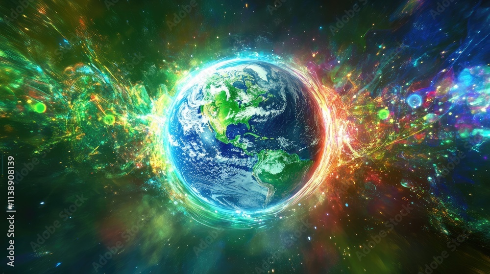 Earth with holographic network connections, global connection, [world trade Earth with holographic network connections, global connection, [world trade