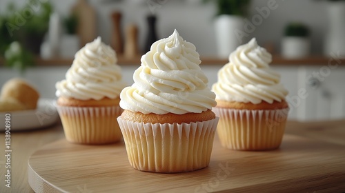 Whipped cream frosting (baking concept) spread on a cupcake, light and airy