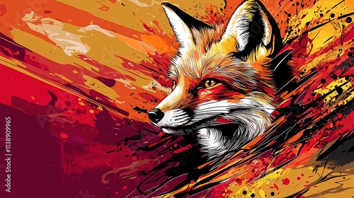 Abstract orange fox portrait in vibrant paint splashes. photo