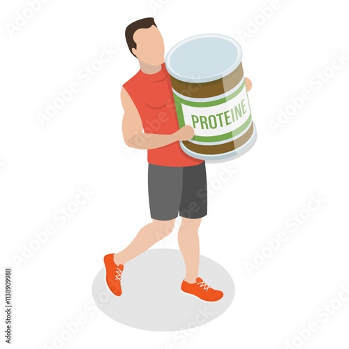 3D Isometric Flat Vector Illustration of Fitness People, Sport Nutrition, Healthy Lifestyle. Item 8