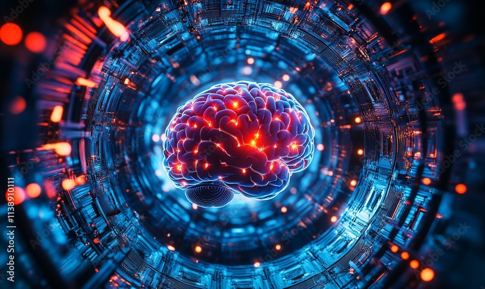 Brain inside a futuristic technological core. Brain inside a futuristic technological core.