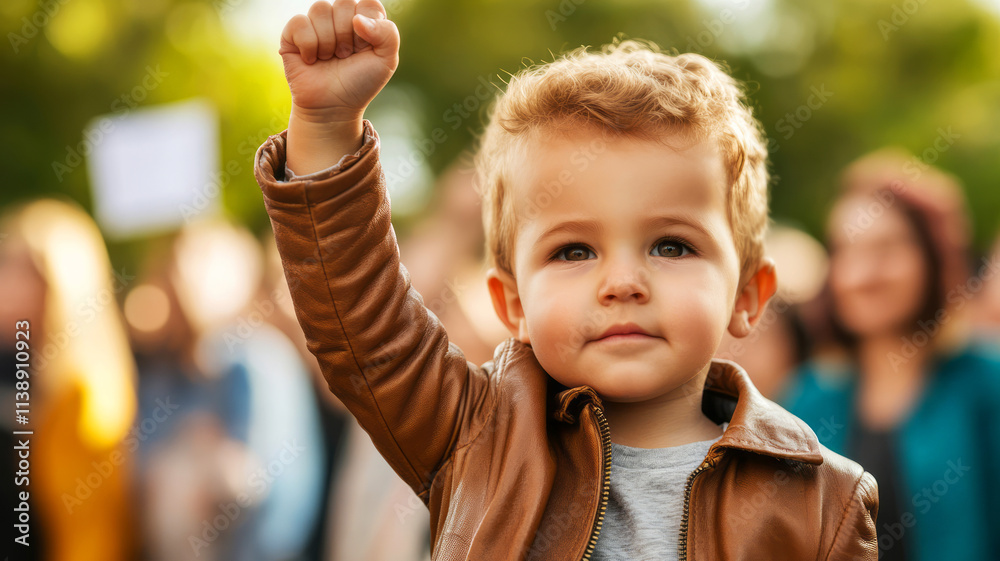 Determined Child Raising Fist at Rally Symbolizing Hope and Change in Community Engagement Determined Child Raising Fist at Rally Symbolizing Hope and Change in Community Engagement