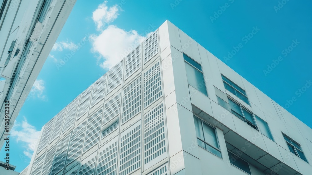 Fototapeta premium Modern white building against blue sky.